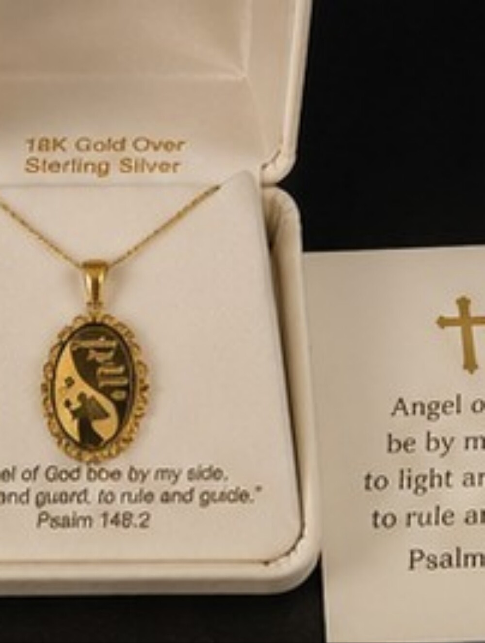NIB 18K Gold Over Sterling Silver Guardian Angel Pendant Necklace JC Penney 18" - Picture 5 of 11